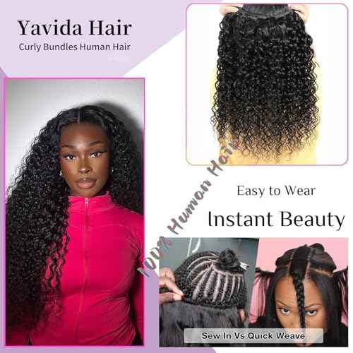 Curly Bundles Human Hair Kinky Curly Human Hair Bundles 100% Unprocessed Brazilian Virgin Hair Quick Weave Extensions for Women Natural Black 8 10 12 Inch