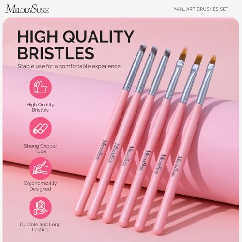 MelodySusie Light Pink 6Pcs Ombre Nail Art Brushes Set for Gradient & Blush Designs
