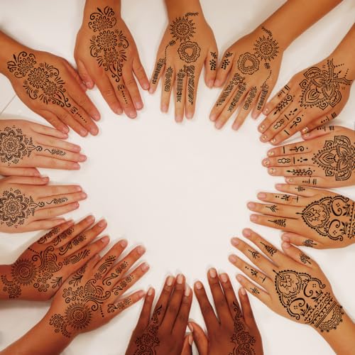 18 Sheet Henna Tattoo Stencils Hand Temporary Tattoo Kit
