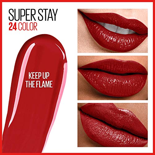 Maybelline Super Stay 24, 2-Step Liquid Lipstick Makeup, Long Lasting Highly Pigmented Color with Moisturizing Balm, Keep Up The Flame, Red, 1 Count