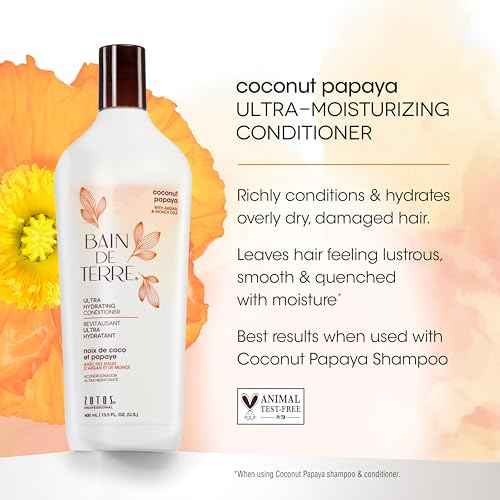 Bain de Terre Coconut Papaya Ultra Hydrating Conditioner, Moisture Quench for Dry, Damaged Hair, with Argan & Monoi Oils, Paraben-Free, Color-Safe, Vegan
