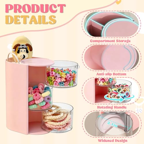 Azurphoric Rotating Hair Accessory Organizer - 3-Layer Pink