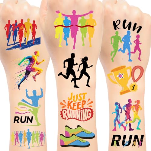 144 PCS Running Temporary Tattoos Stickers, Running Marathon Sport Party Favors Supplies Birthday Party Decorations Gifts for Runners, 24 Sheets