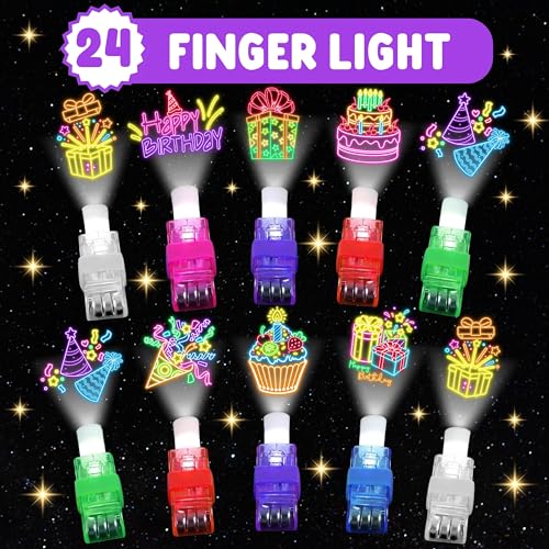 Neon Party Favors Set – 24 LED Finger Lights & 48 Tattoos