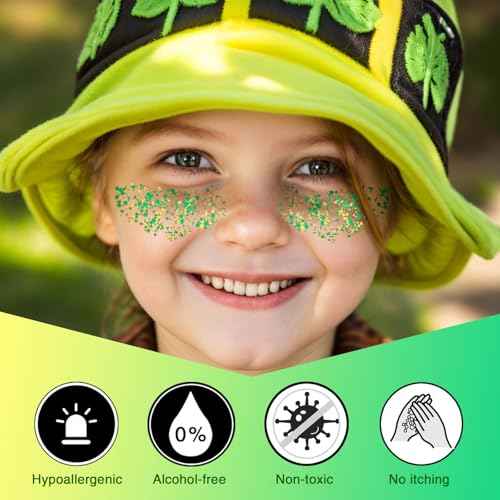Green Face Glitter Gel,Elphaba Costume Accessories,Gold Hair Glitter Green St Patrick's Day Outfit for Women,Mardi Gras Carnival Face Paint Body Glitter Sparkling Festival Chunky Makeup