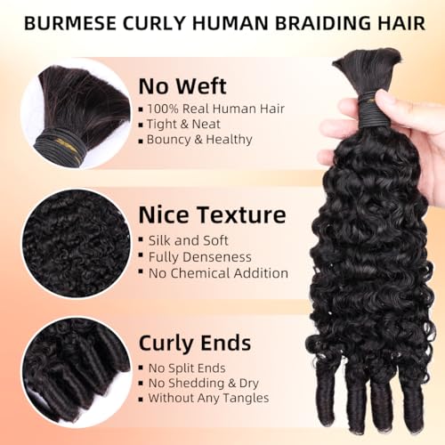 MsSunlight 16 Inch Burmese Curly Human Hair Extensions 15A Boho Braiding 100g Bundle