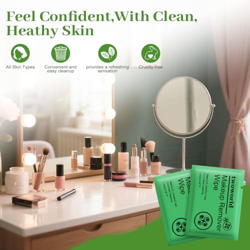 Travel Cucumber Scent Makeup Remover Wipes - Pack of 50 Individually Wrapped