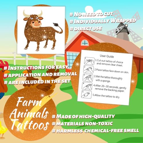 Winthrop 120 Pc Glitter Farm Animals Temporary Tattoos Kids