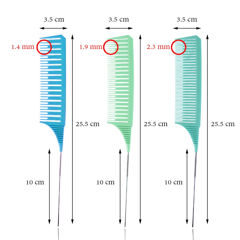 SKYPIA 3 Piece Professional Dyeing Hair Comb Set with Long Stainless Steel Rat Tail Combs for Hair Stylists (Blue & Green)