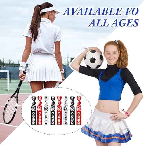 Taiyin 68 Pcs Cheer Hair Ties Bulk Cheer Bracelets Cheerleader Gifts Motivational Gifts Wristbands for Cheer Squad Party Favors, Pom Design(Multicolor)