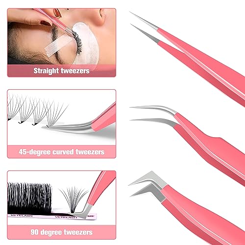 Lash Extension Tweezers Kit - 3pc Set with Isolation & Volume Tools