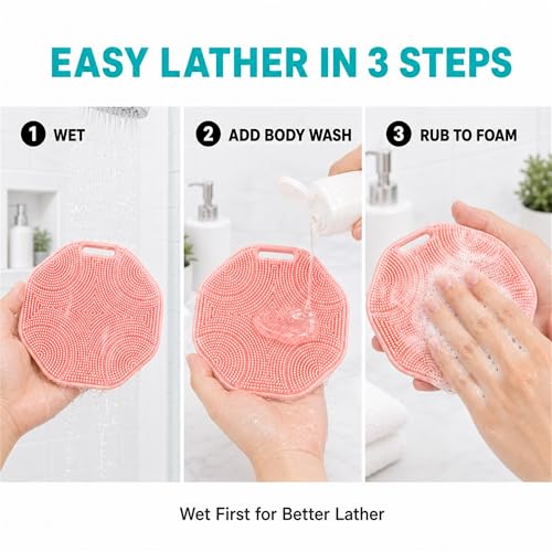 2-Pack Silicone Body Scrubber with Non-Slip Handle