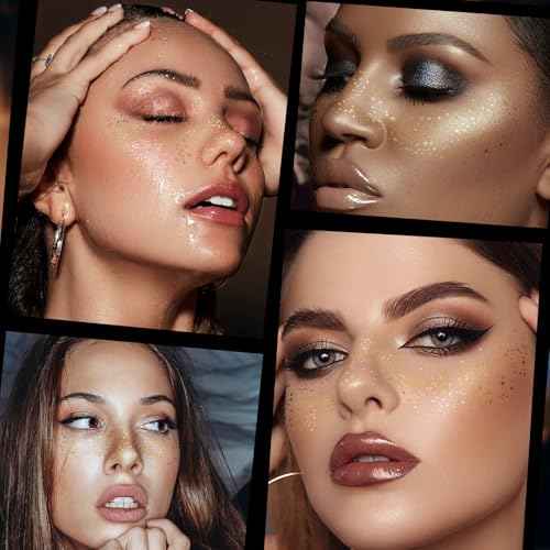 24 Sheets Glitter Freckle Tattoos, Gold Glitter Face Speckles Makeup Temporary Tattoos, Glitter Face Freckle Patches Makeup Accessories for Women and Girls