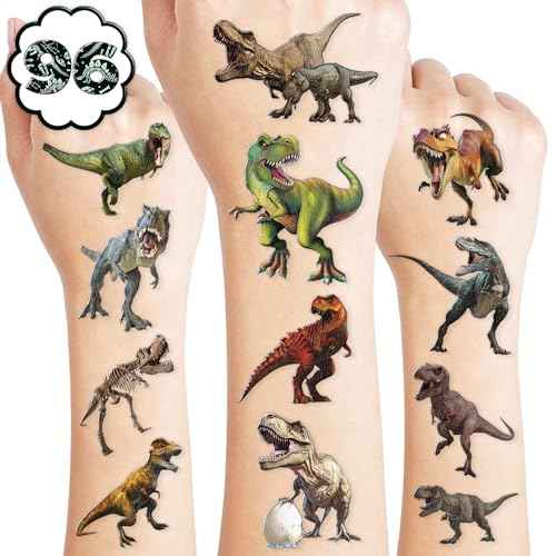 96 PCS T Rex Dinosaur Pre-Cut Temporary Tattoos Birthday Party Decorations Favors Supplies Decor 3D Tyrannosaurus Rex Dino Trex Cute Stickers Boys Girls Gift School Prizes Rewards (Normal)