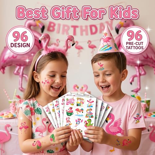 96 PCS Flamingo Temporary Tattoos for Kids - Party Favors