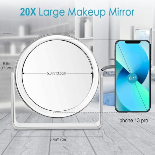 MKUMIR 20X Double Sided Makeup Mirror with 360° Rotation, Portable Tabletop Vanity for Bathroom & Travel
