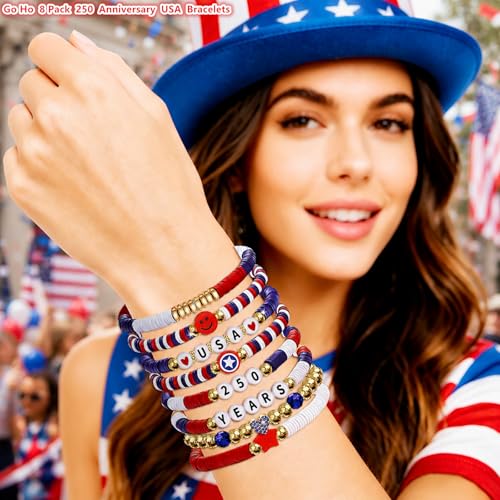 4th of July Patriotic Beaded Bracelets Set for Women - 8 Pack