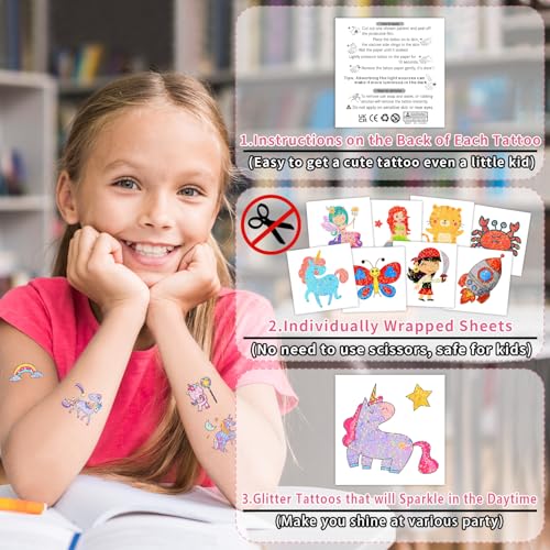 408 Glitter Temporary Tattoos for Kids - Party Favor Stickers