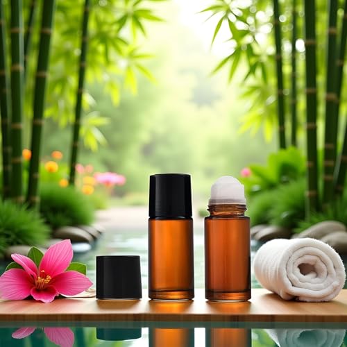 2Pc 50ml Brown Glass Essential Oil Roller Bottles Refillable