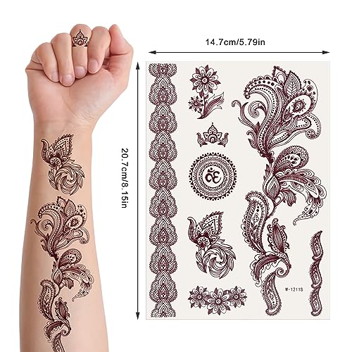Henna Tattoo Stickers - 6 Sheets Mandala Flower Temporary Tattoos