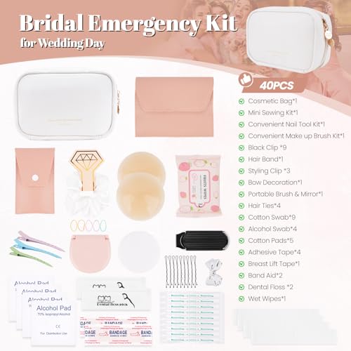 Wedding Emergency Kit, Bride Emergency Kit for Wedding Day Items, 39 Pc Wedding Essential Items Set with Emergency Kit