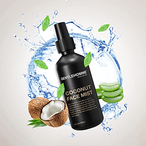 Gentlehomme - Coconut Face Mist - Men¡¯s Facial Spray - with Hyaluronic Acid, Aloe Vera & Green Tea - Refresh, Moisturize & Hydrate - Use Day & Night - Safe for All Skin Types - Vegan - 3.4oz - 1 Pack