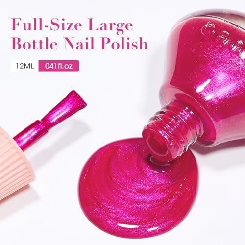 COSMOO Hot Pink Ultra Chrome Nail Polish - 12ml Quick Dry Shimmer