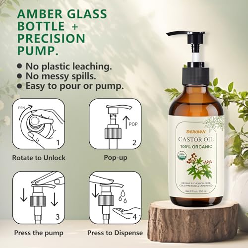 8oz Organic Castor Oil Cold Pressed – USDA Certified
