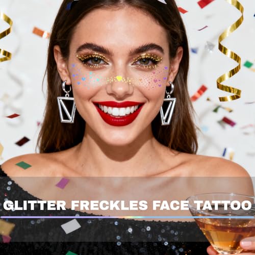 Holographic Glitter Freckles Face Tattoo Stickers - 12pcs