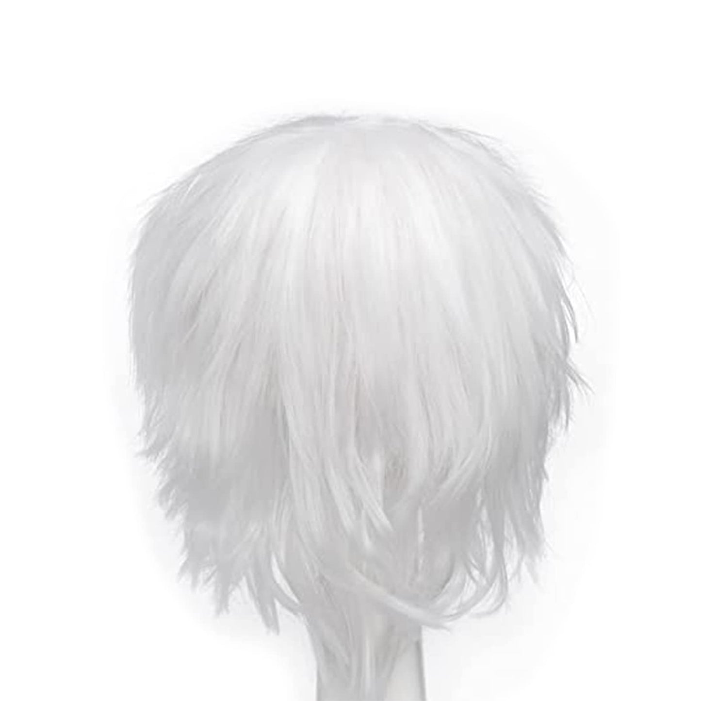 Gairyan Short White Wig Cosplay Wig Unisex Anime Costume Straight Fluffy Wig Synthetic Spiky Layered Short Hair With Bangs Heat Resistent Holiday Theme Party Fancy Dress Halloween Wig + Free Wig Cap