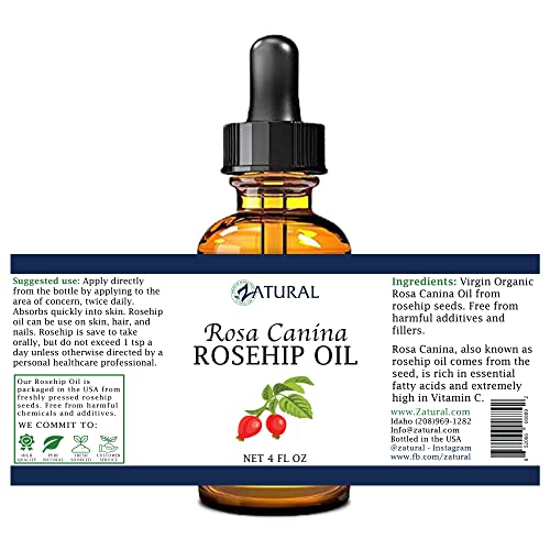 Zatural ROSA CANINA - Organic Rosehip Oil for Face, Nails, Hair and Skin - Cold Pressed Rose Hip Oil (2 oz)