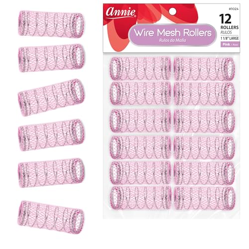 Annie Wire Mesh Rollers Large 1-1/8 Inch Hair Curlers for Tight Curls & Waves, 12 Count
