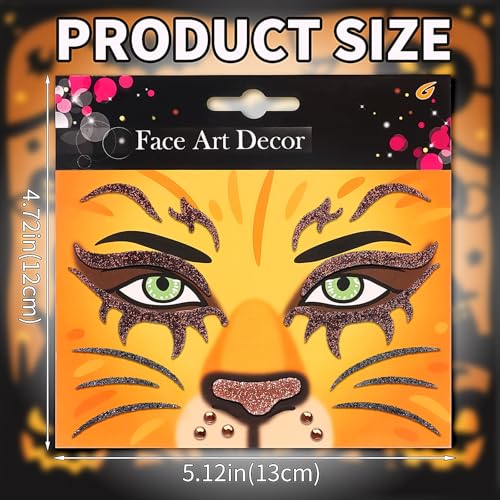 QDTK Lion Face Stickers Glitter Lion Face Gems Face Jewels Self-Adhesive Animals Temporary Tattoos Stickers for Face Eyes Halloween Cosplay Party Makeup Supplies 2Pcs