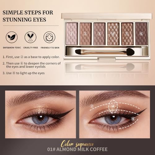Neutral Nude Brown Eyeshadow Palette – 6 Matte & Shimmer Shades