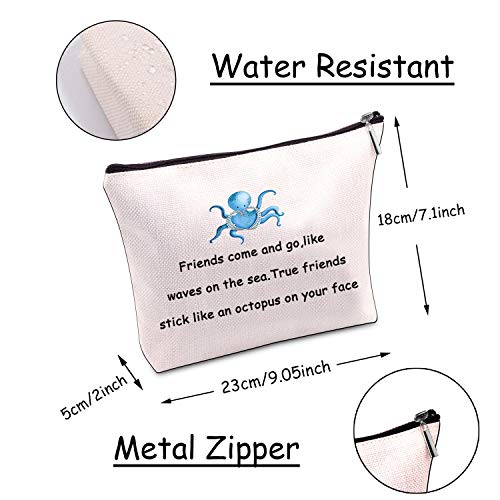 JXGZSO Funny Friendship Octopus Makeup Bag True Friends Stick Like A Octopus On Your Face Novelty Cosmetic Bag Best Friend Gift (Best friend octopus)