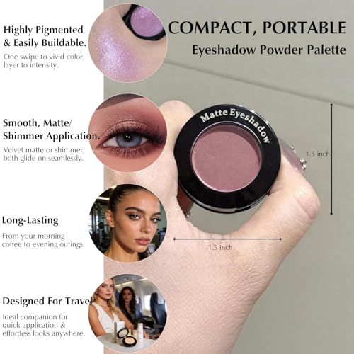 Green Eyeshadow Palette, Mini Shimmer Eye Shadow for Older Women, High Pigmented Pressed Powder Glitter Neutral Eyeshadow Palette, Long Lasting Single Monochrome Eye Highlighter Makeup