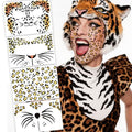 Leopard Face Stickers - 4 Sheets Halloween Temporary Tattoo Stickers for Face & Body - Wild Animal Print Fake Tattoos for Costume, Party, Festival, Tiger & Leopard Makeup