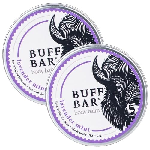 BUFF BAR Pure Bison Tallow Balm, Lavender Mint, 2 Pack - All Purpose, Hydrating, Naturally Derived, Mild Scent, Replaces Lotion, For Cracked, Dry, Itchy, Irritated Skin, Essential Oil