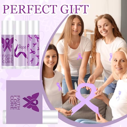 18 Set Purple Ribbon Awareness Gift Lip Balm with Holder Faith Hope Cure Support Gifts for Domestic Violence Overdose Pancreatic Cancer Alzheimer's Funeral Memorial Charity Fundraiser Supplies