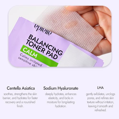 Epielle Balancing Toner Pads 5 Packs Individually Wrapped, Calming & Hydrating Irritated, Sensitive Skin with CICA & Salicylic Acid, Cotton Gauze & Glutathione Jelly, Korean Skin Care (15 Toner Pads)