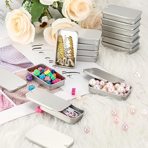 Norme 40 Pcs Small Slide Top Tin Lip Balm with Lids Rectangular Metal Containers for Lip Balm Candies Jewelry Crafts Pills Storage Kit(2.36 x 1.38 x 0.39 Inch,Silver)