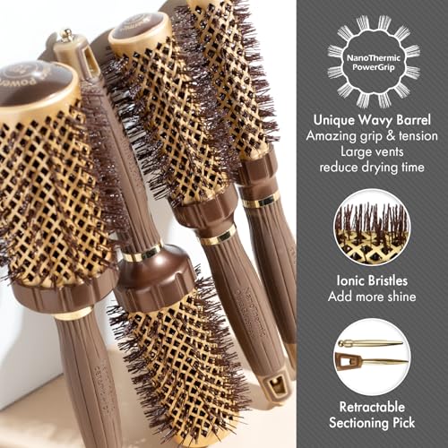 Olivia Garden NanoThermic PowerGrip Thermal Round Hair Brush - Not Electrical - Ceramic Blowout Brush for Medium to Thick Hair