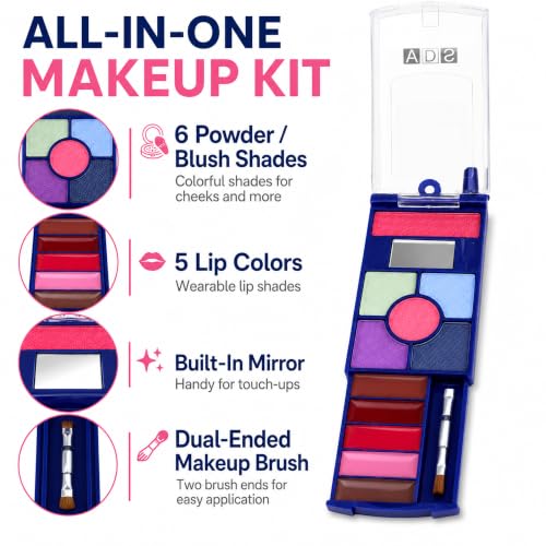 Retro Flip Phone Makeup Kit - 5 Eyeshadows, 5 Lipsticks & Blush