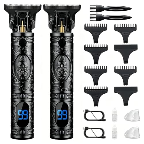 Saoilli 2 Pack Men's Beard Trimmers with Zero Gapped T-Blade, Quiet 8500 RPM, USB Charging