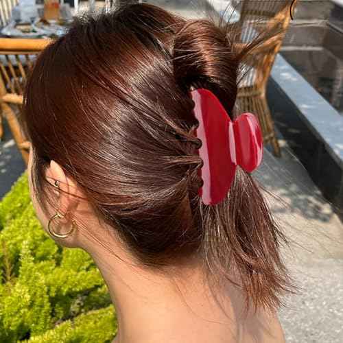 MAORULU Medium Cute Acetate Hair Claw Clip for Women Girls, 3 Inch Cherry Red Claw Clips for Thin & Medium Thick Hair, Durable French Banana Clip with Gift Box, Celluloid Accessories