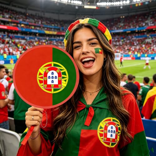 Portugal Flag Folding Hand Fans 3 Pack, 8.2" Round Fabric