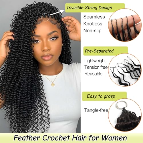 Bulvese Deep Wave Feather Crochet Hair 20 Inch 40 Strands Invisible Curly Braids for Black Women
