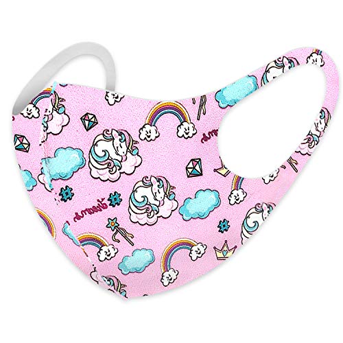 Kid's Face Protective Gear Washable and Reusable Unicorn Kitty Animal Themed (Girl_4set)