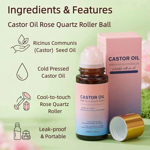 Cold-Pressed Castor Oil Rose Quartz Roller Ball - 1.7 oz