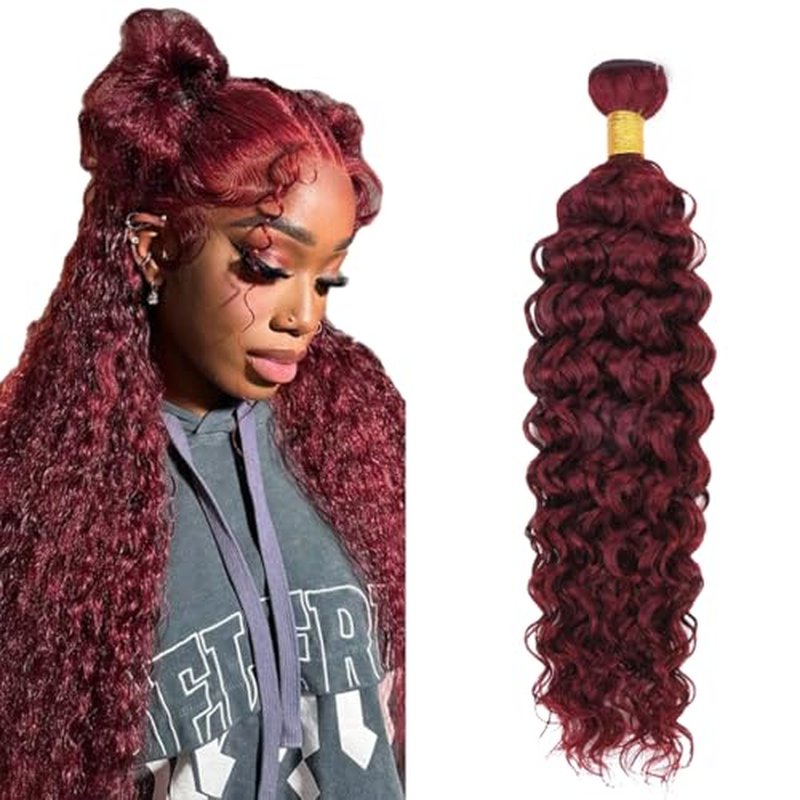 #99J Burgundy Water Wave Hair Bundle 34 Inch - Brazilian Virgin